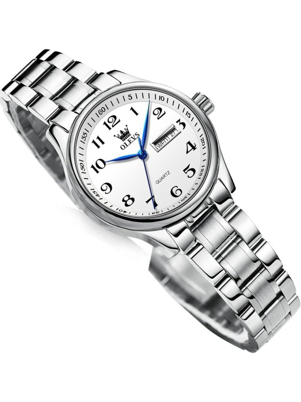 Women's All Silver Adjustable Strap Stainless Steel Arabic Numerals Luxury Watch